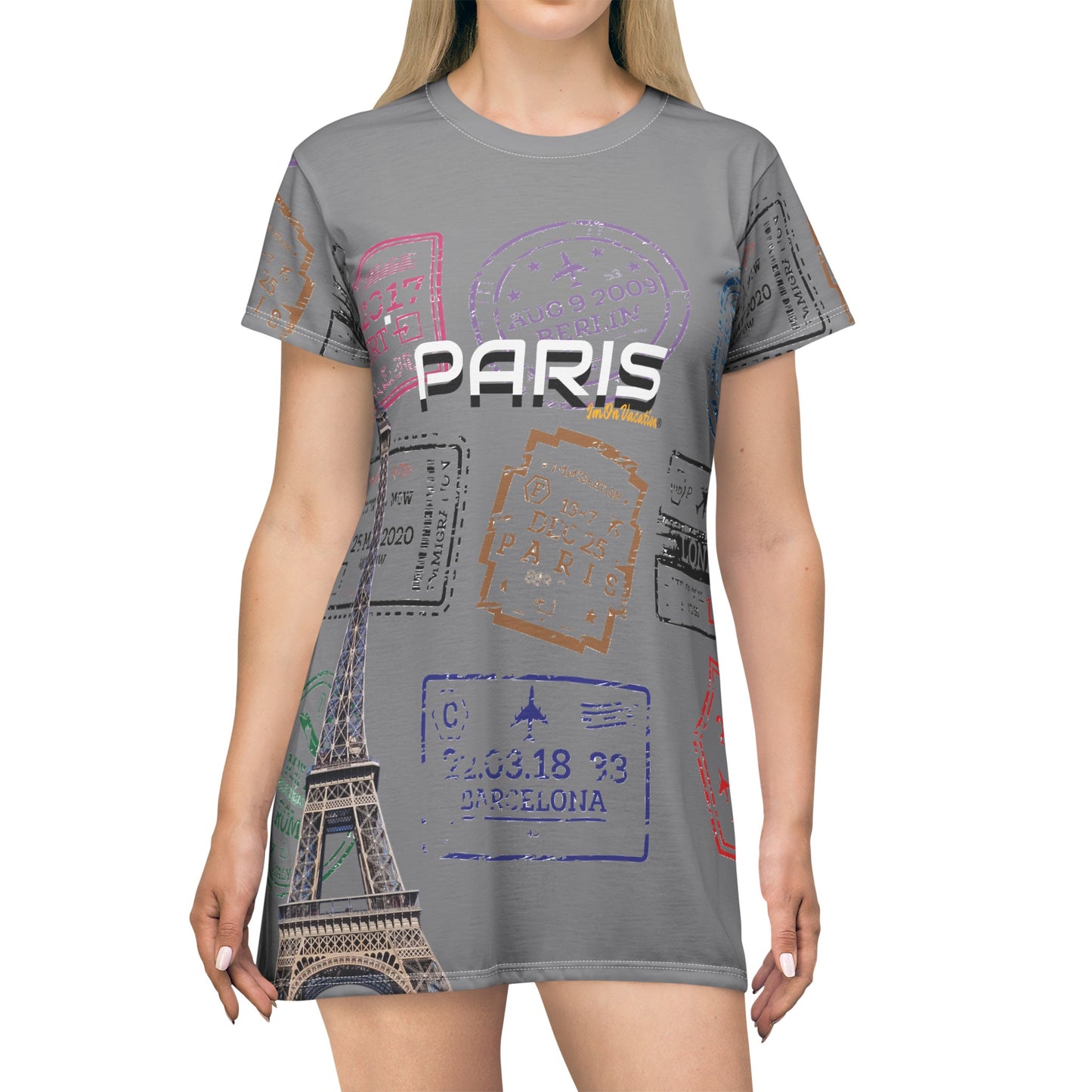 I.O.V-Paris LB Grey All Over Print T-Shirt Dress