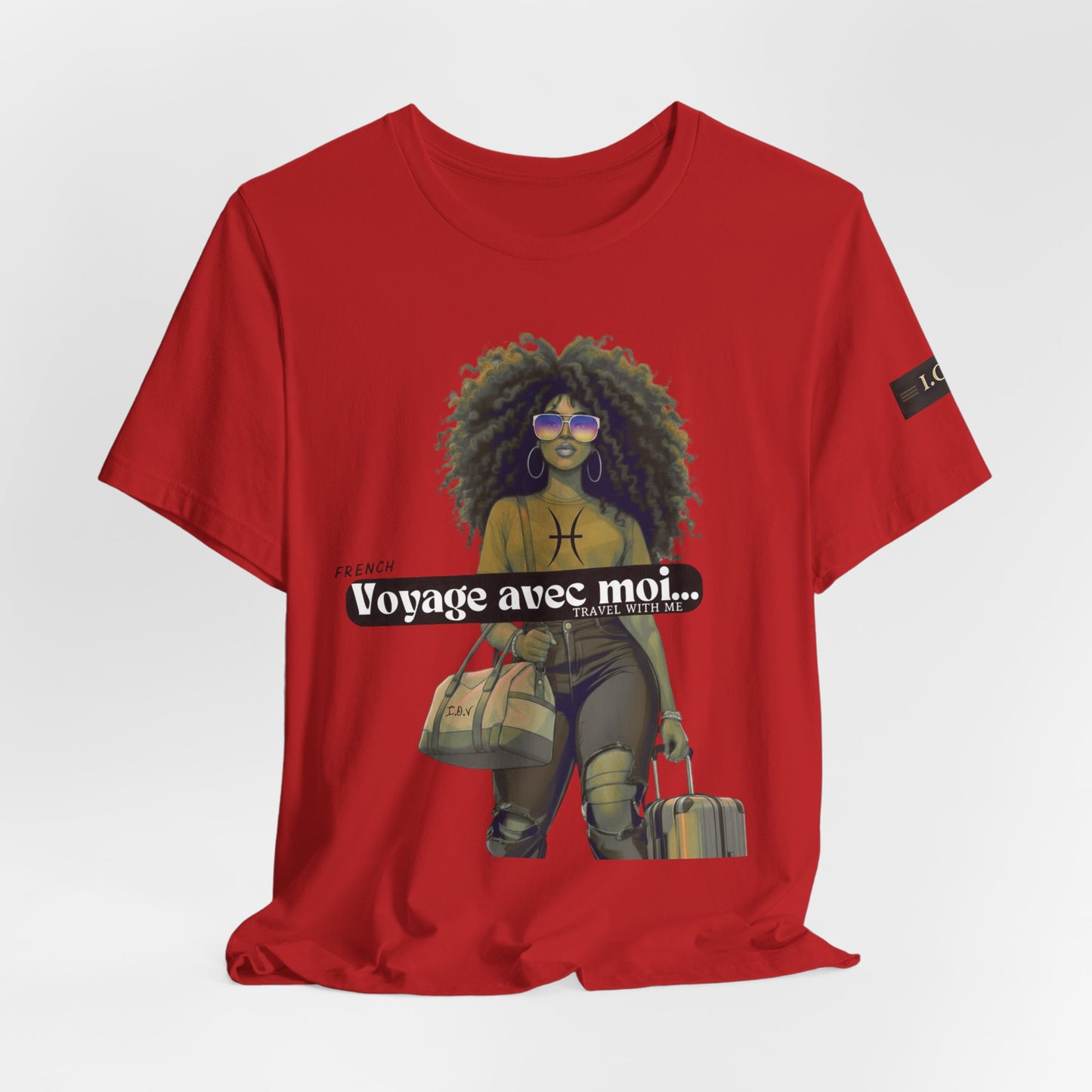 I.O.V-(Pisces) Voyage Avec Moi Afro Travel Girl Graphic Tee