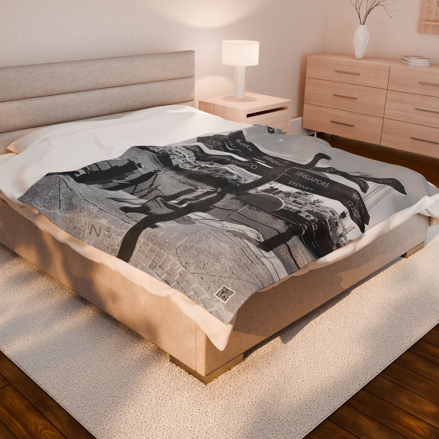 I.O.V-Velveteen Plush Blanket — Vintage Travel Signpost Photo Throw