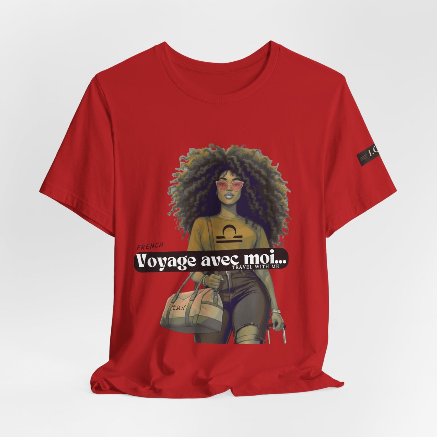 I.O.V-(Libra) Voyage Avec Moi Afro Travel Girl Graphic Tee