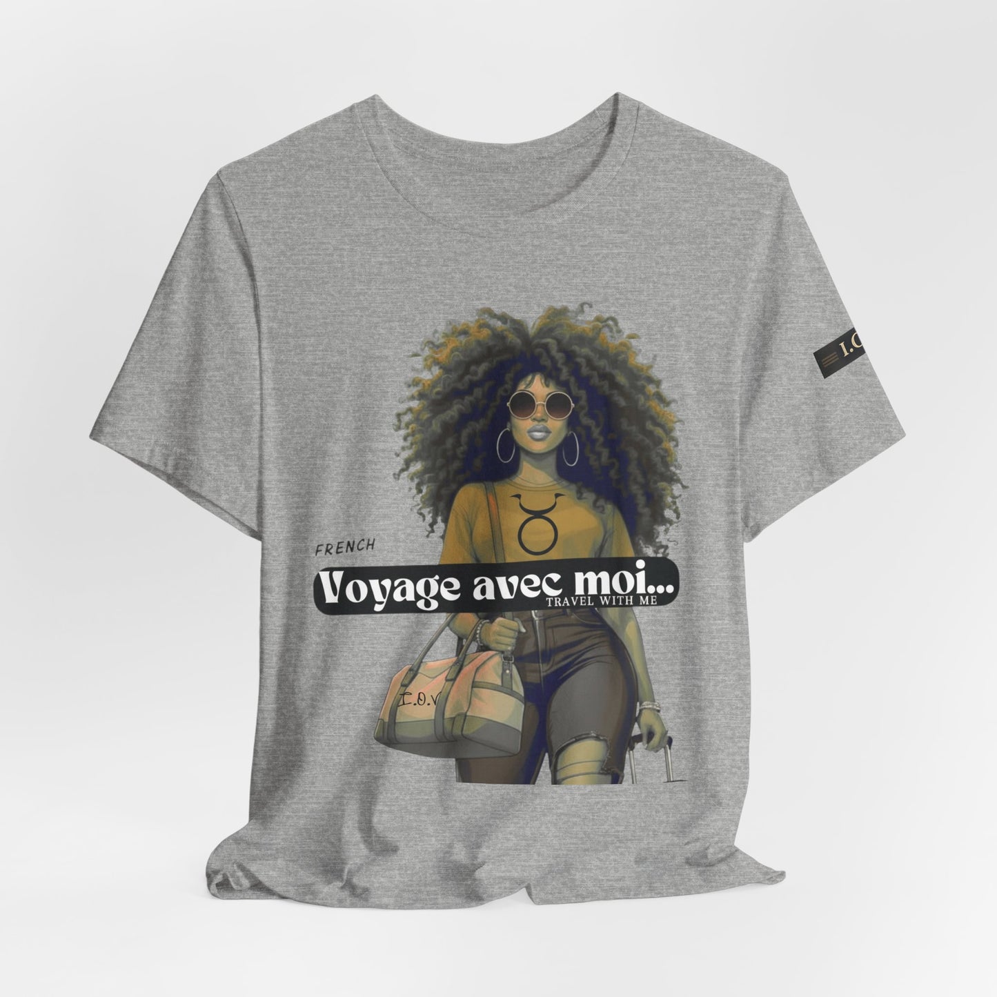 I.O.V-(Taurus) Voyage Avec Moi Afro Travel Girl Graphic Tee
