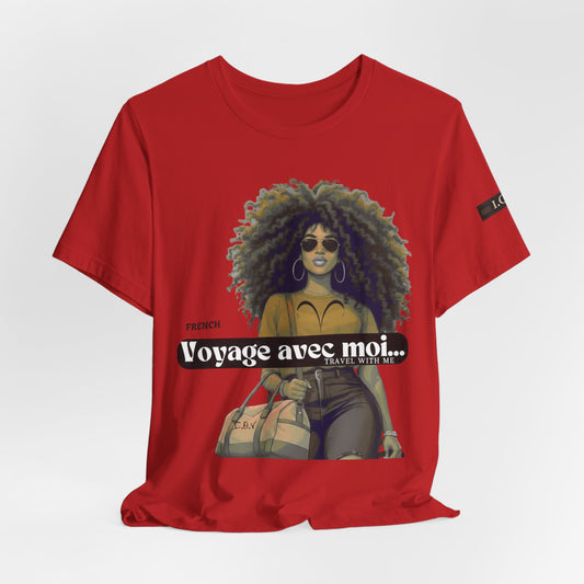 I.O.V-(Aries) Voyage Avec Moi Afro Travel Girl Graphic Tee
