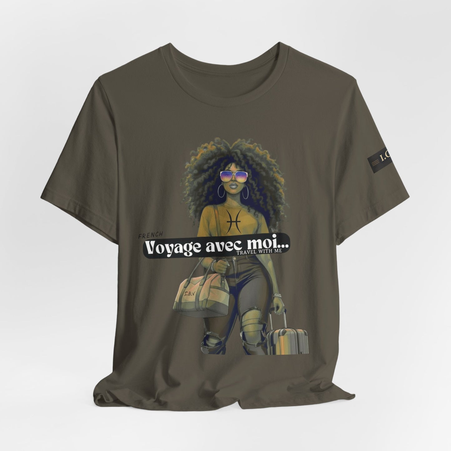 I.O.V-(Pisces) Voyage Avec Moi Afro Travel Girl Graphic Tee