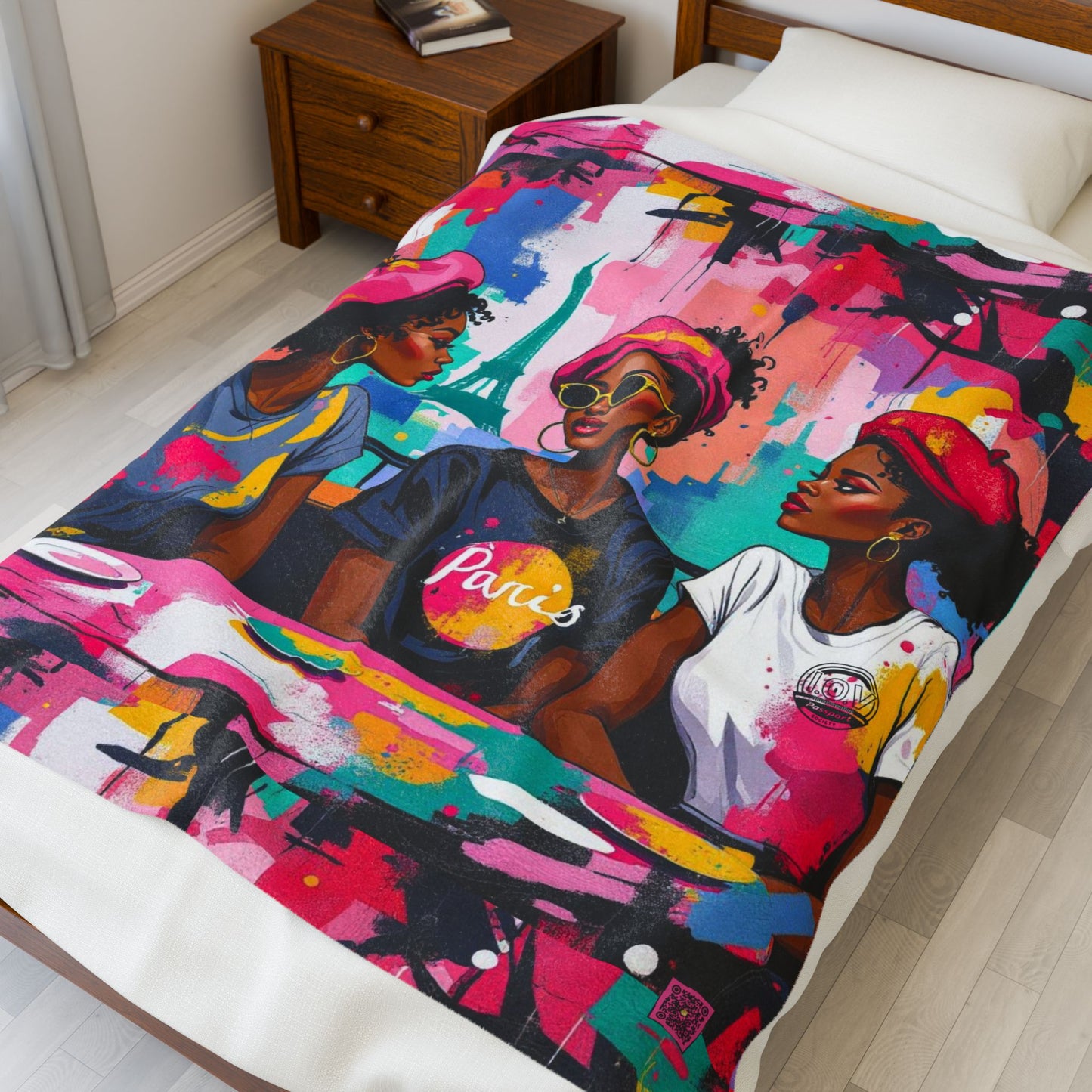 I.O.V-Paris Vibes (CDG) Velveteen Blanket — Colorful Parisienne Art Plush Throw