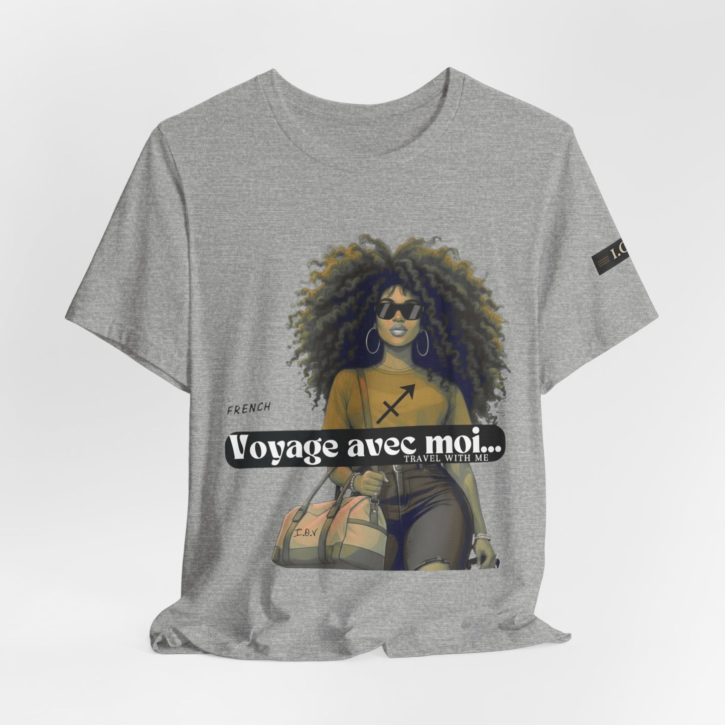 I.O.V-(Sagittarius) Voyage Avec Moi Afro Travel Girl Graphic Tee