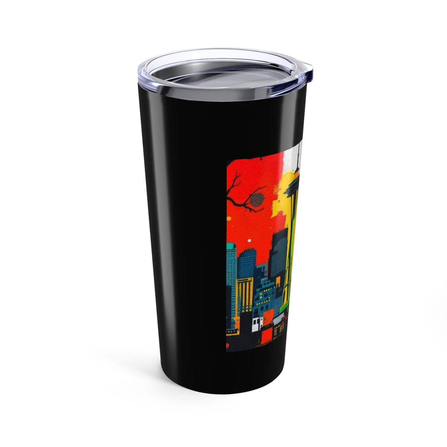 I.O.V-Seattle 206 Colorful Skyline 20oz Tumbler - Black & White Space Needle Travel Cup