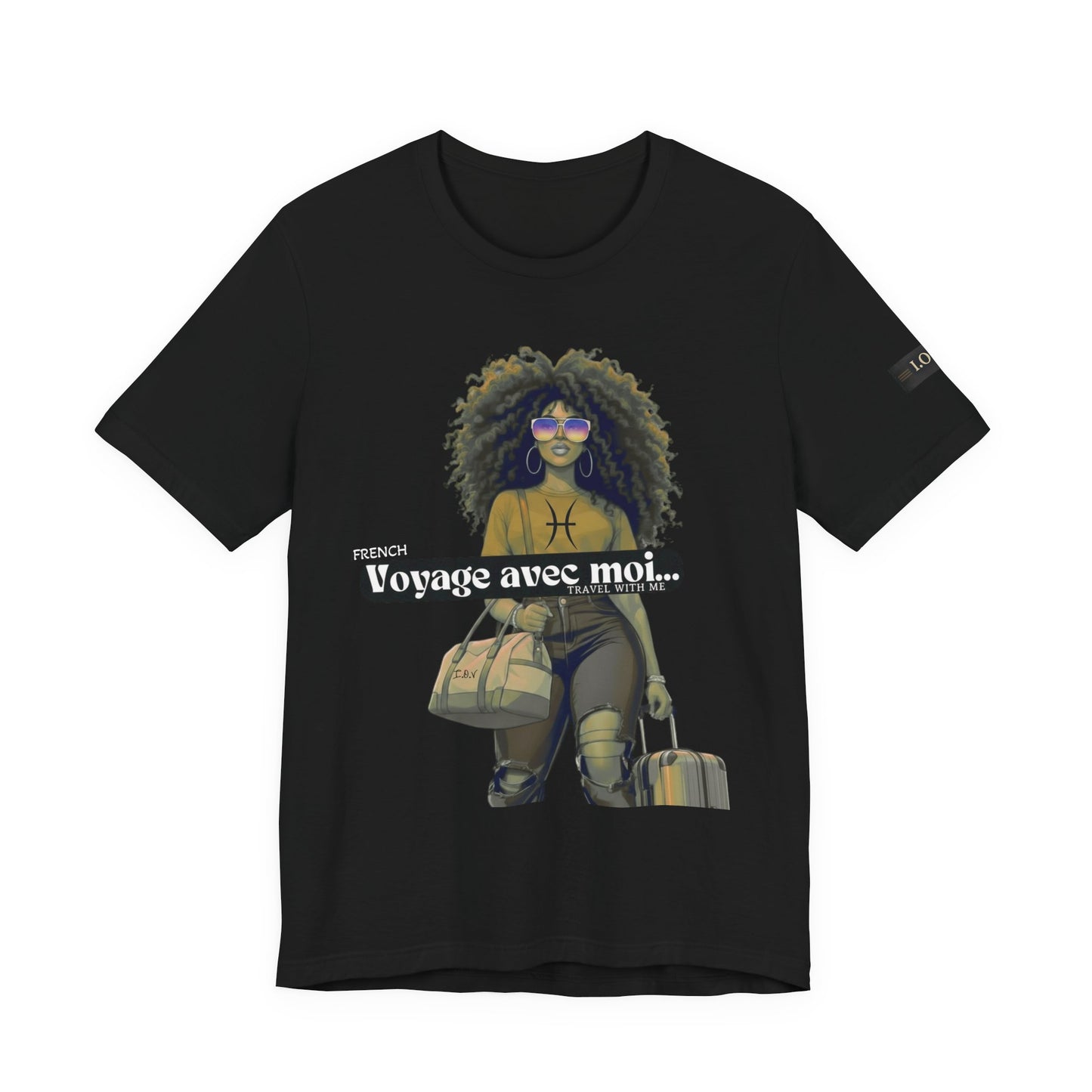 I.O.V-(Pisces) Voyage Avec Moi Afro Travel Girl Graphic Tee