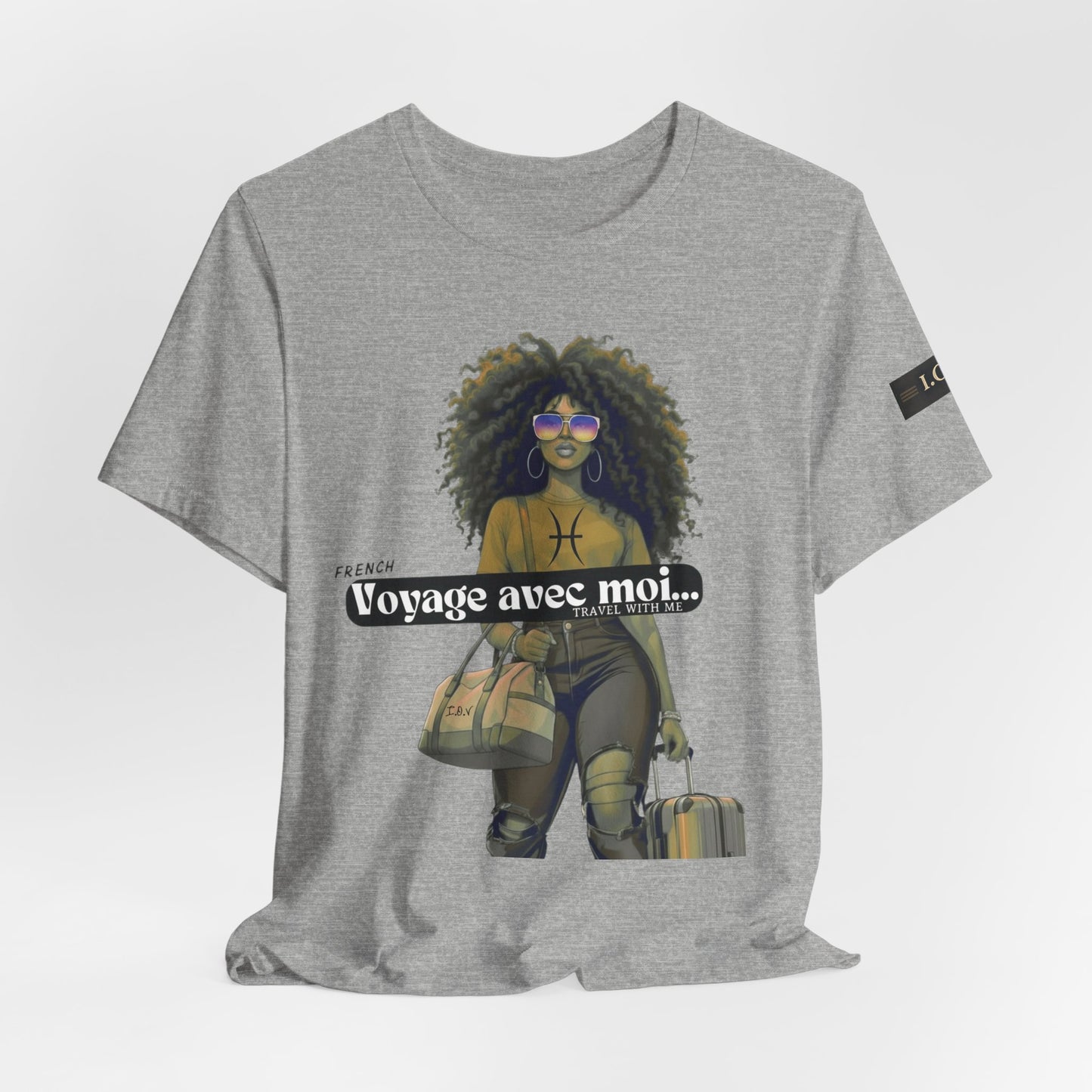 I.O.V-(Pisces) Voyage Avec Moi Afro Travel Girl Graphic Tee
