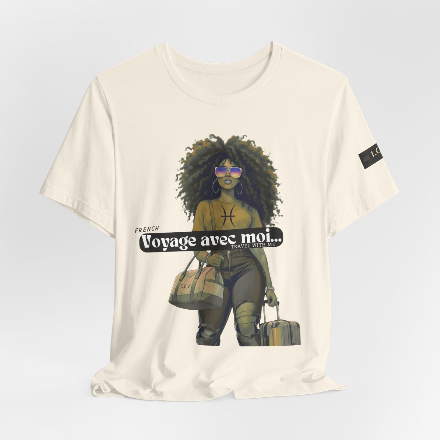 I.O.V-(Pisces) Voyage Avec Moi Afro Travel Girl Graphic Tee