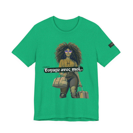 I.O.V-(Pisces) Voyage Avec Moi Afro Travel Girl Graphic Tee