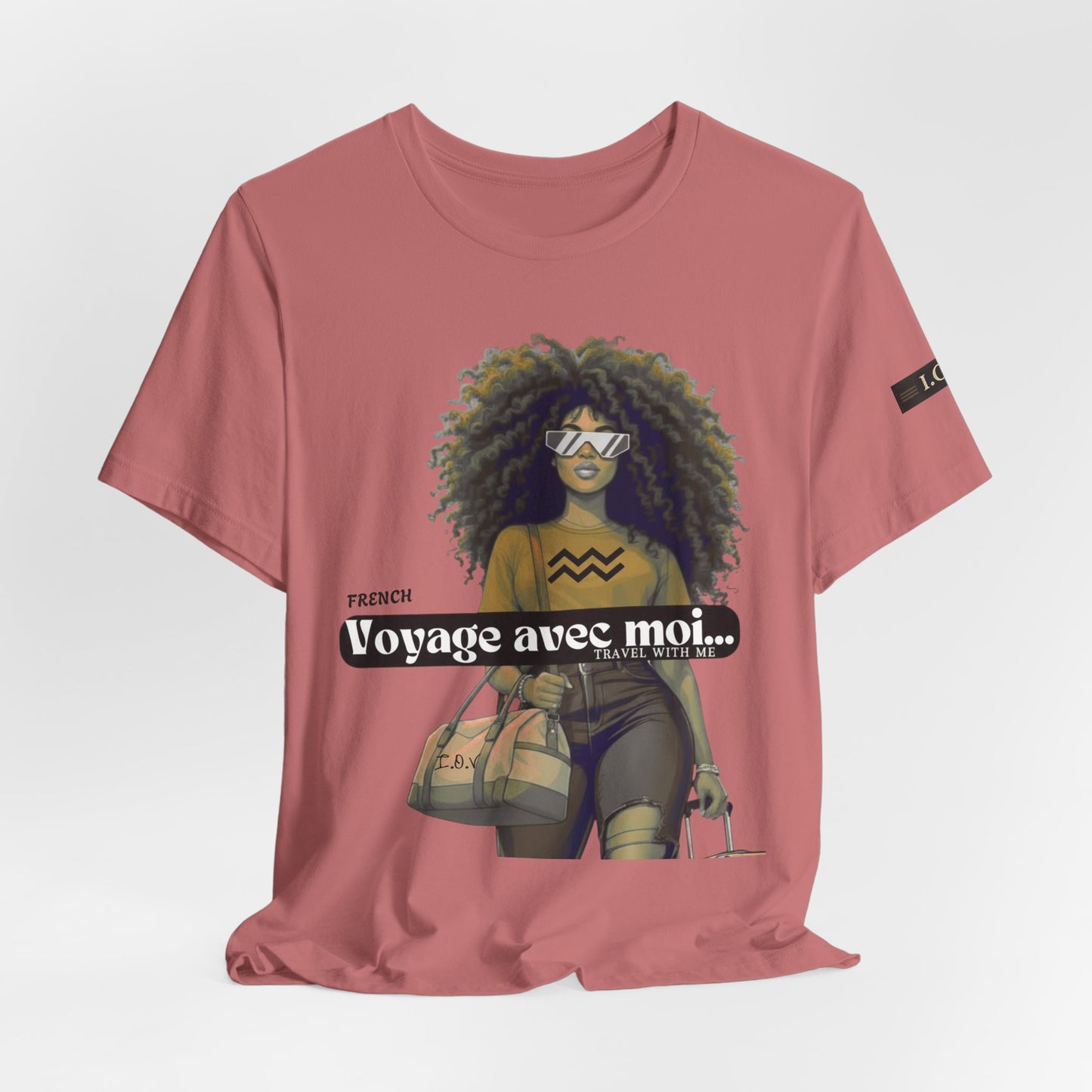 I.O.V-(Aquarius) Voyage Avec Moi Afro Travel Girl Graphic Tee
