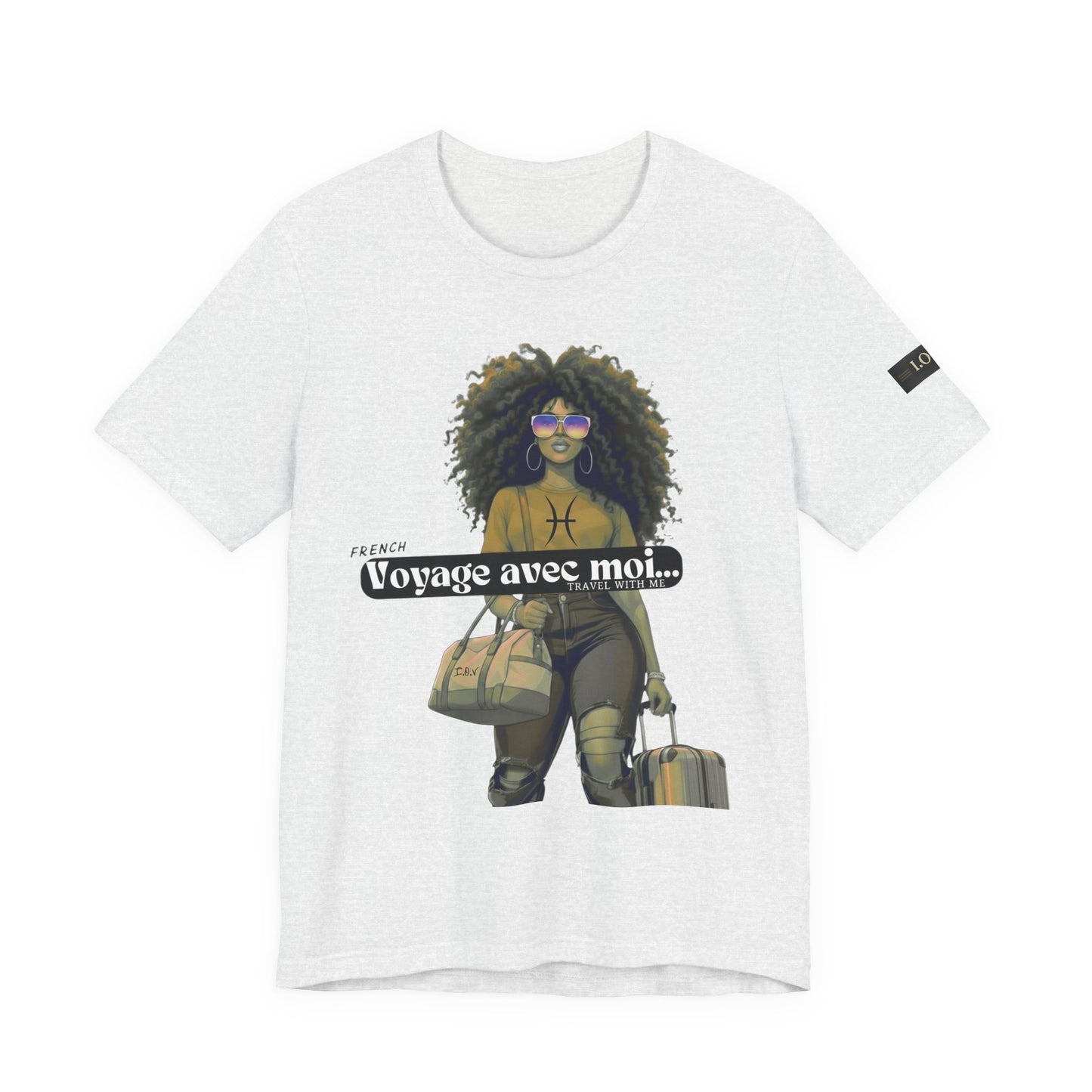I.O.V-(Pisces) Voyage Avec Moi Afro Travel Girl Graphic Tee