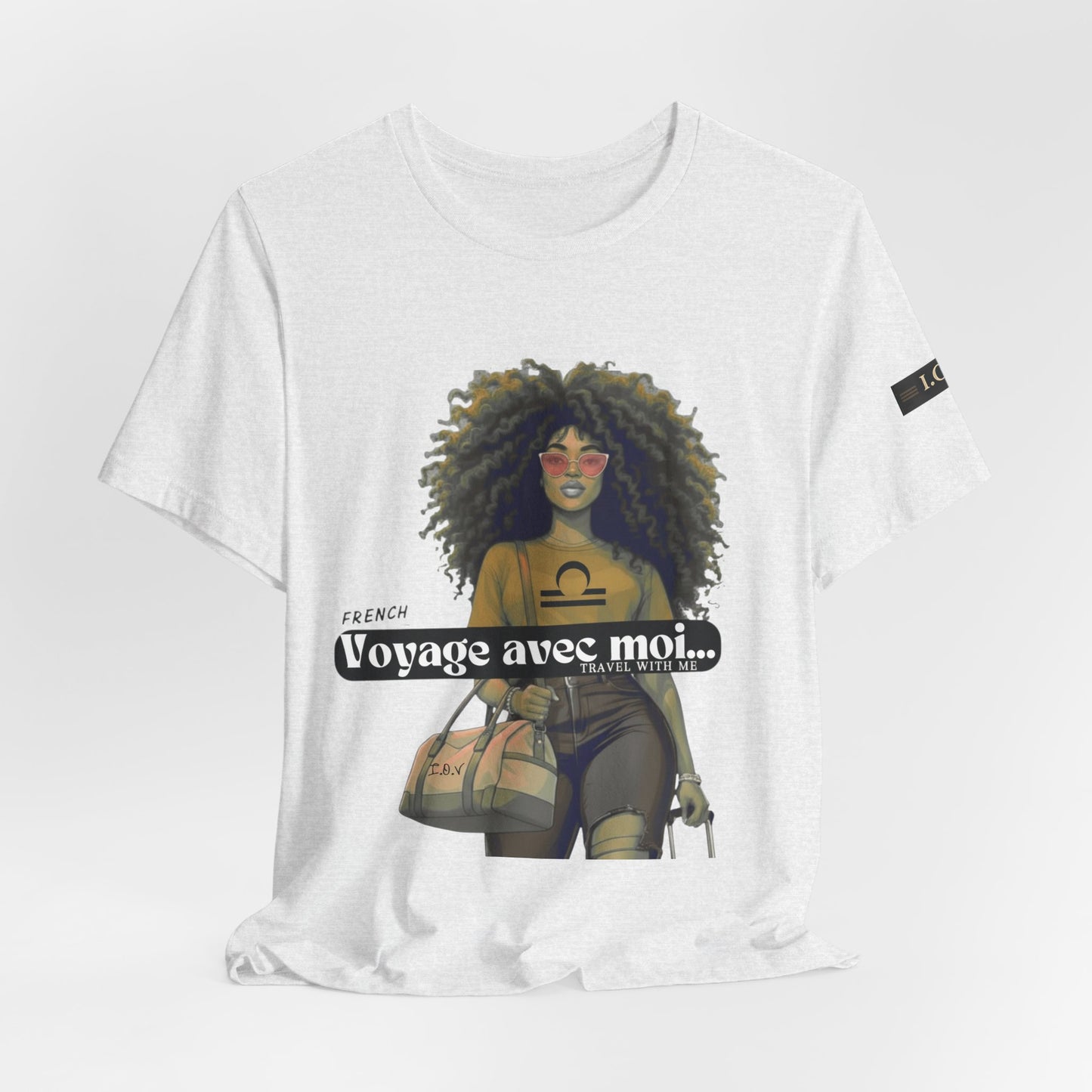 I.O.V-(Libra) Voyage Avec Moi Afro Travel Girl Graphic Tee