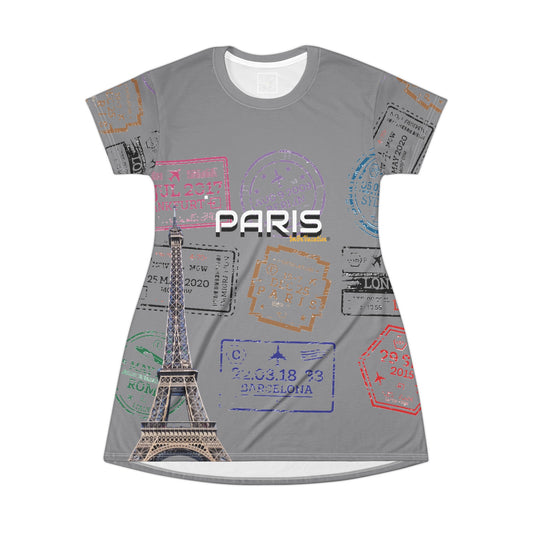 I.O.V-Paris LB Grey All Over Print T-Shirt Dress