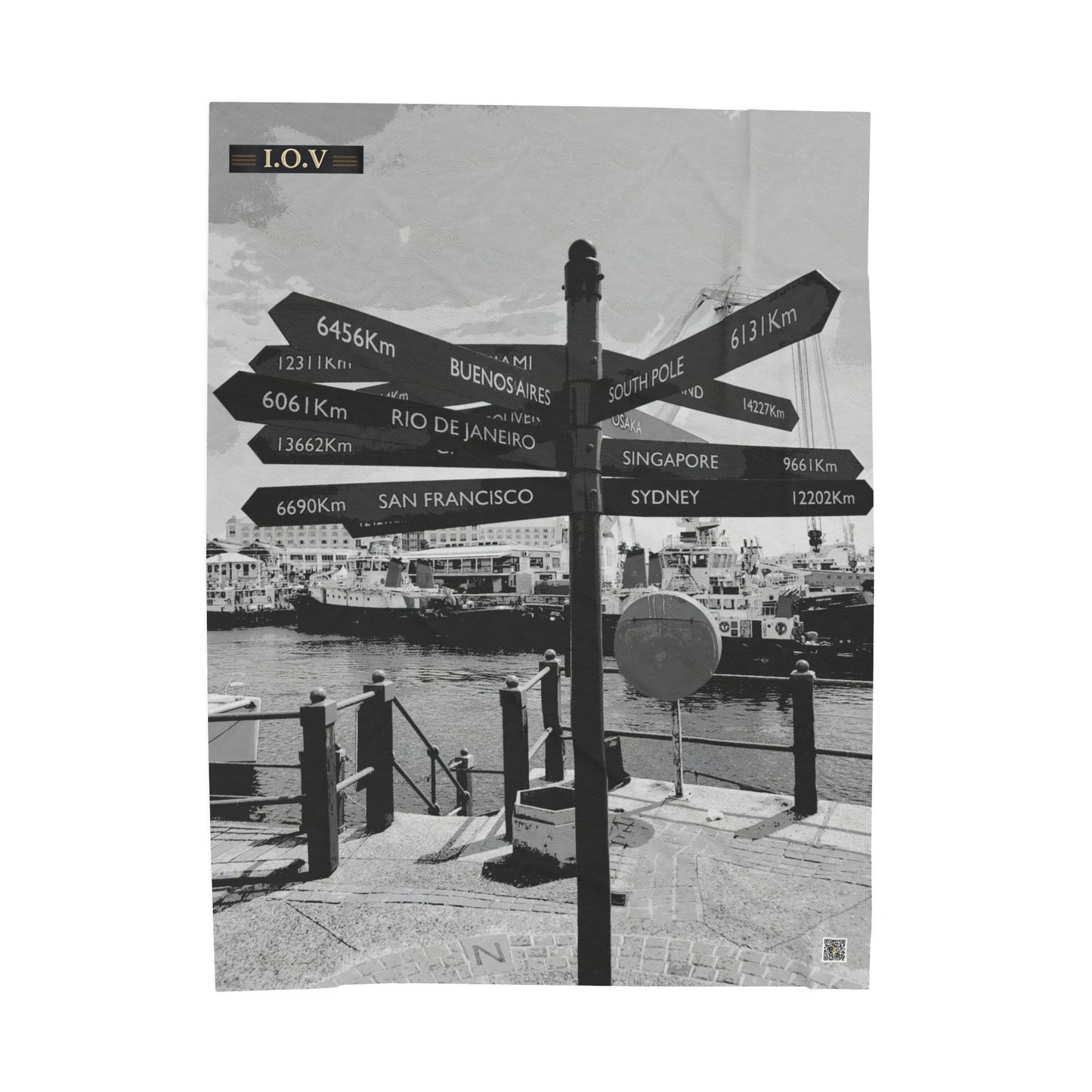 I.O.V-Velveteen Plush Blanket — Vintage Travel Signpost Photo Throw