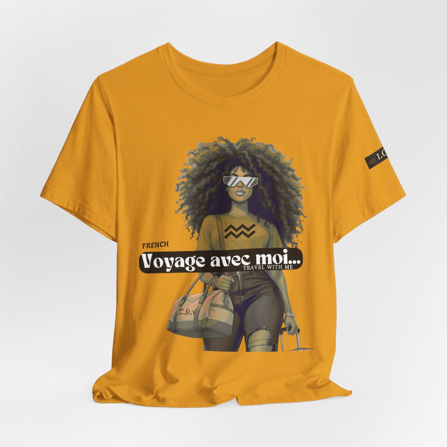 I.O.V-(Aquarius) Voyage Avec Moi Afro Travel Girl Graphic Tee