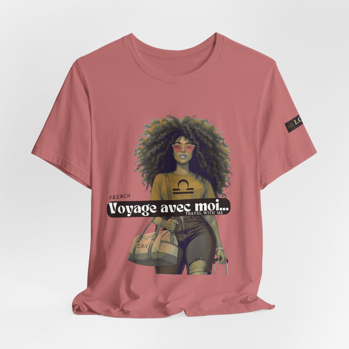 I.O.V-(Libra) Voyage Avec Moi Afro Travel Girl Graphic Tee