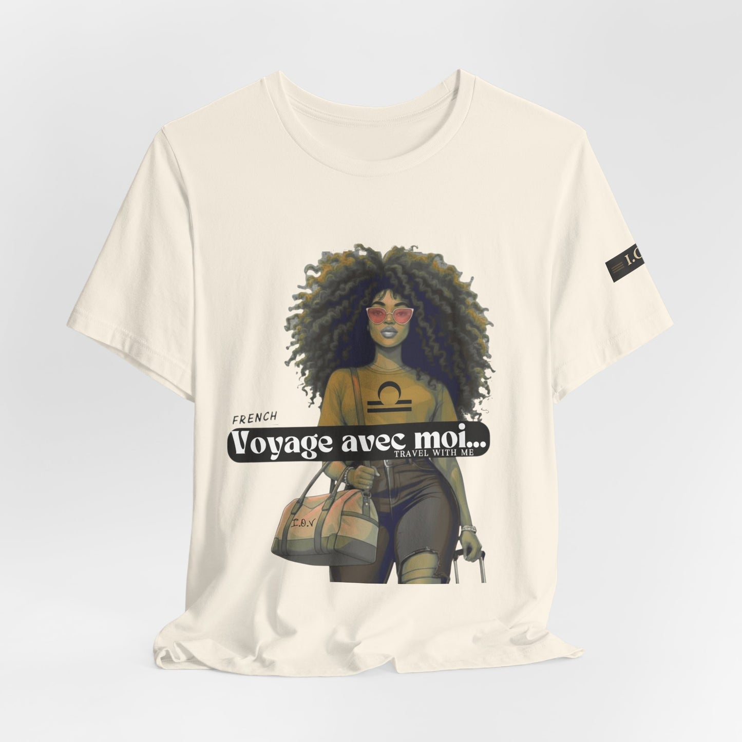 I.O.V-(Libra) Voyage Avec Moi Afro Travel Girl Graphic Tee