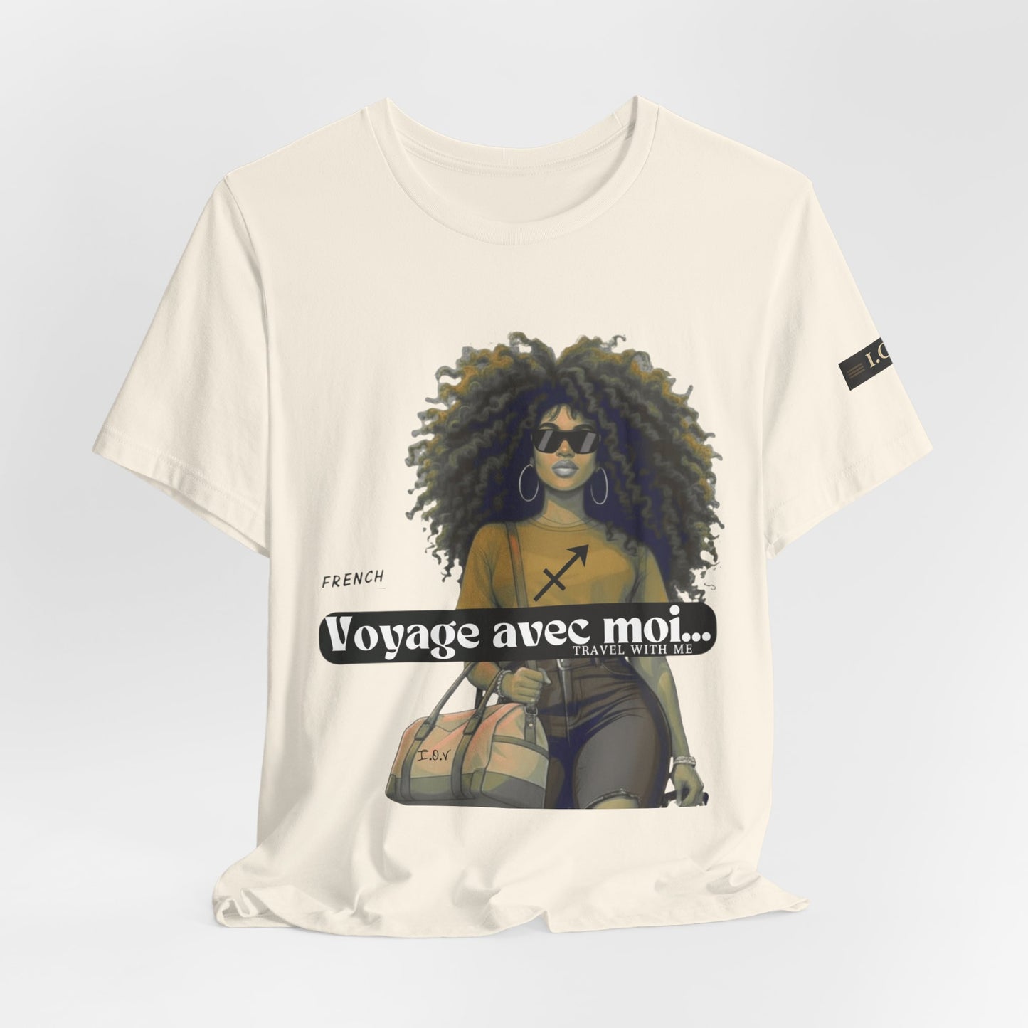 I.O.V-(Sagittarius) Voyage Avec Moi Afro Travel Girl Graphic Tee