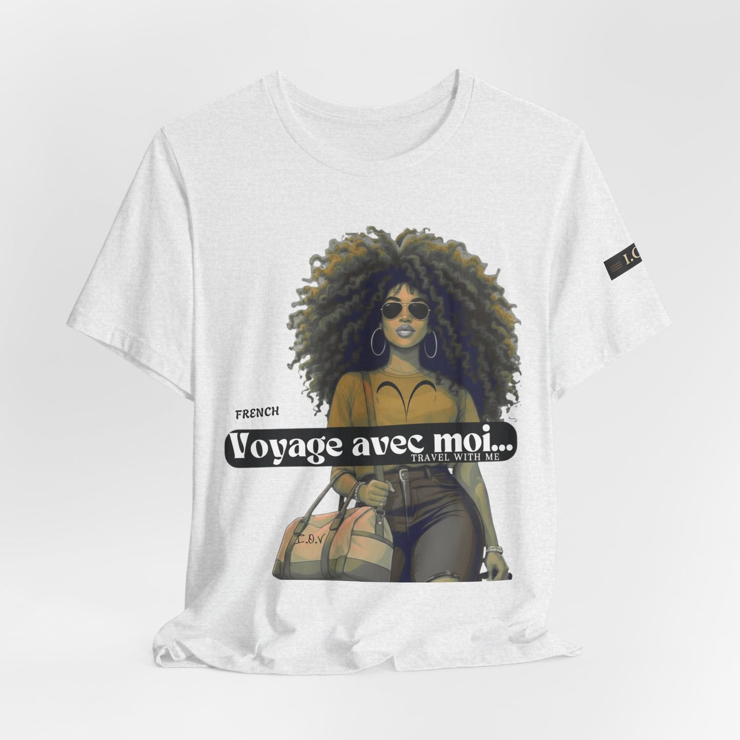 I.O.V-(Aries) Voyage Avec Moi Afro Travel Girl Graphic Tee