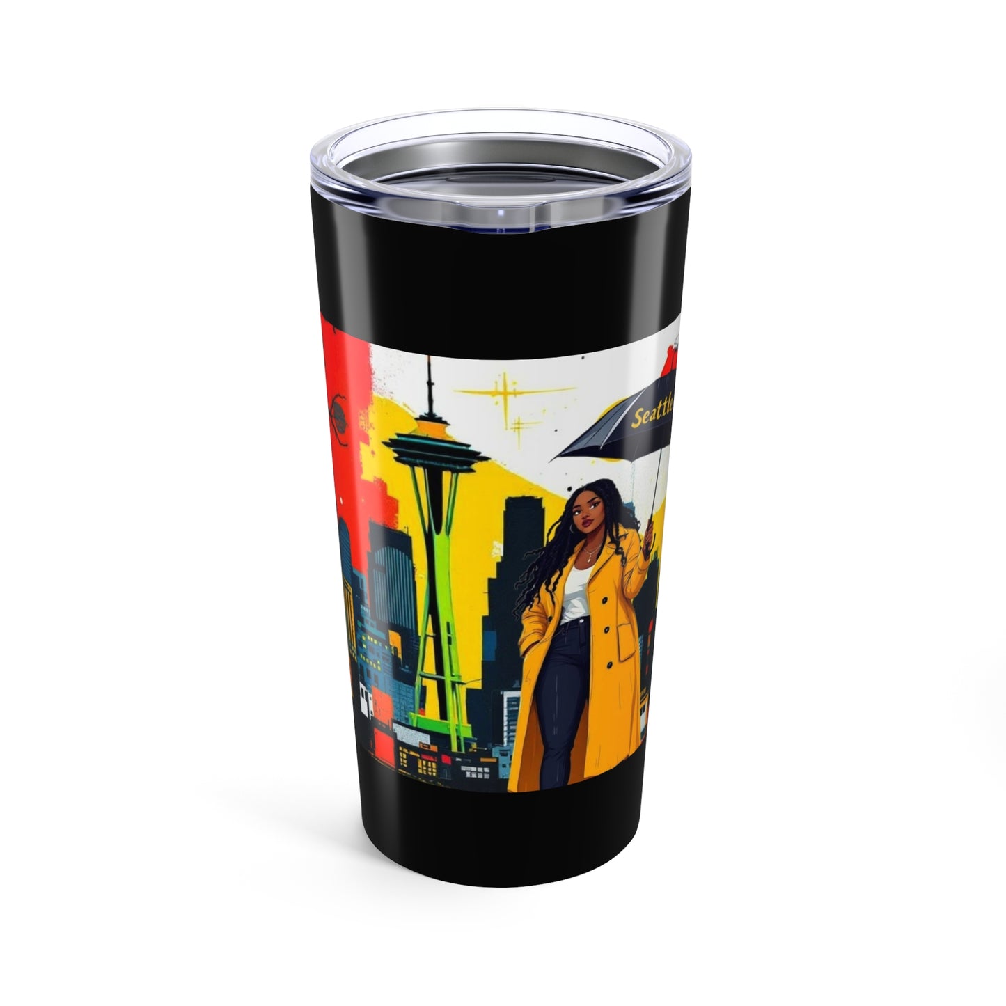 I.O.V-Seattle 206 Colorful Skyline 20oz Tumbler - Black & White Space Needle Travel Cup