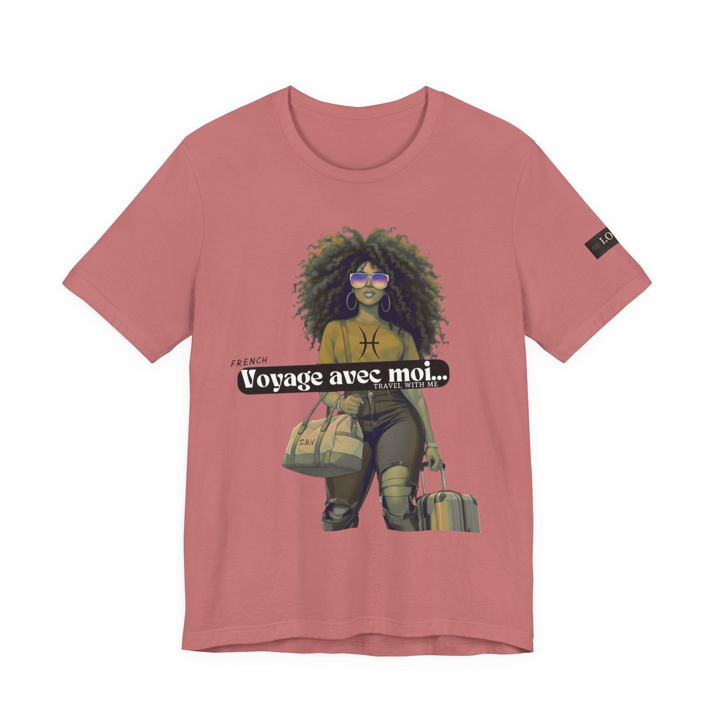 I.O.V-(Pisces) Voyage Avec Moi Afro Travel Girl Graphic Tee