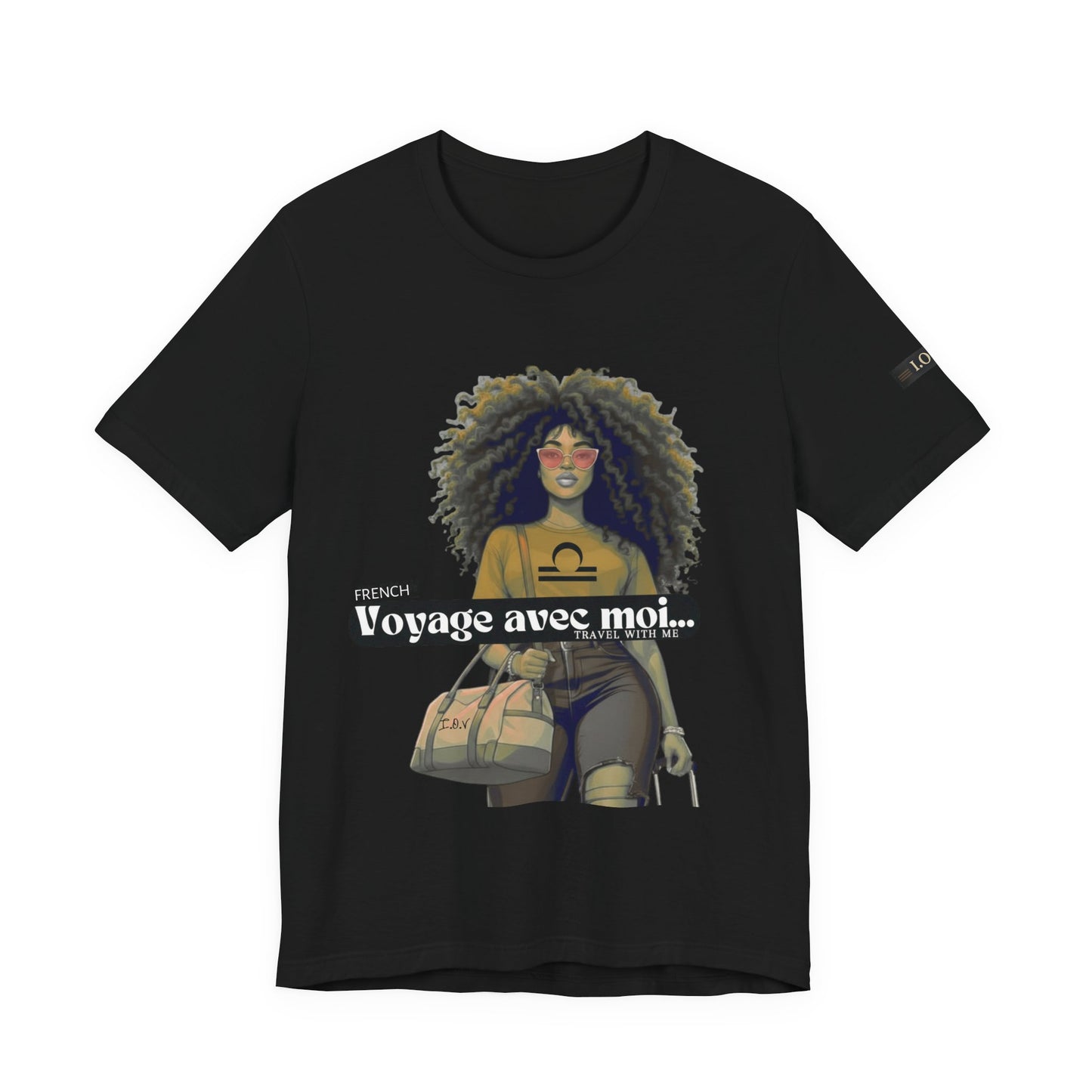I.O.V-(Libra) Voyage Avec Moi Afro Travel Girl Graphic Tee