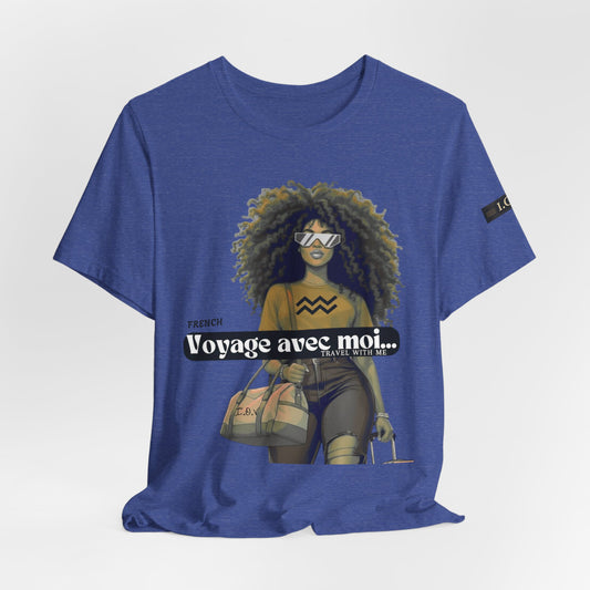 I.O.V-(Aquarius) Voyage Avec Moi Afro Travel Girl Graphic Tee
