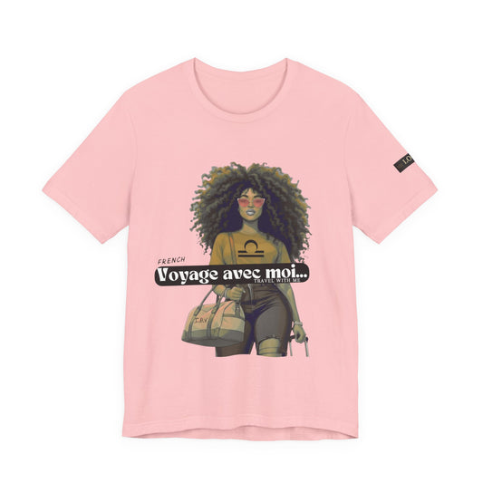 I.O.V-(Libra) Voyage Avec Moi Afro Travel Girl Graphic Tee