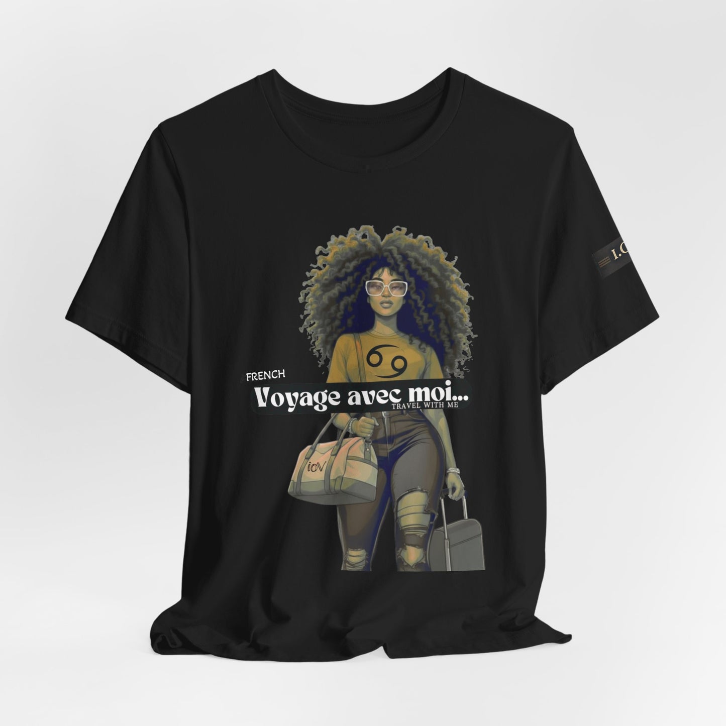 I.O.V-(Cancer) Voyage Avec Moi Afro Travel Girl Graphic Tee
