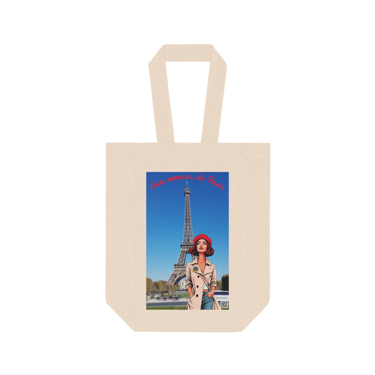 I.O.V-Red Double Wine Tote Bag — Canvas Two-Bottle Wine Carrier with 'Passport' Retro Logo