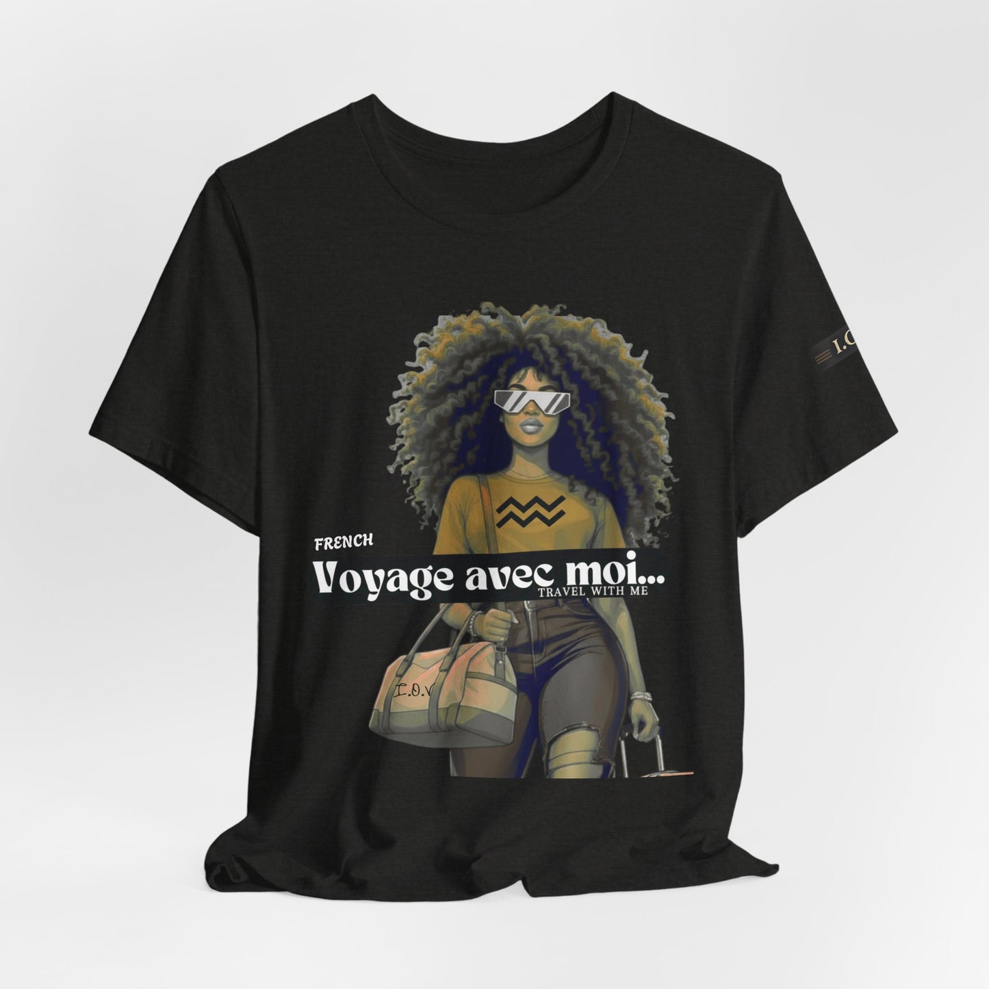 I.O.V-(Aquarius) Voyage Avec Moi Afro Travel Girl Graphic Tee
