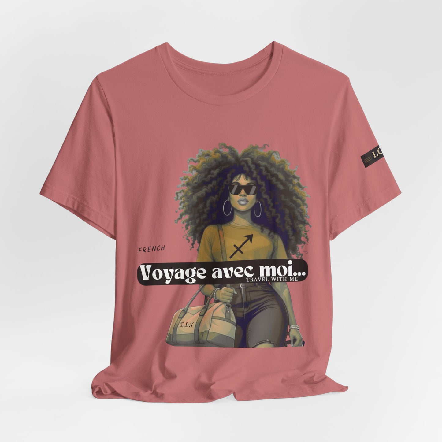 I.O.V-(Sagittarius) Voyage Avec Moi Afro Travel Girl Graphic Tee
