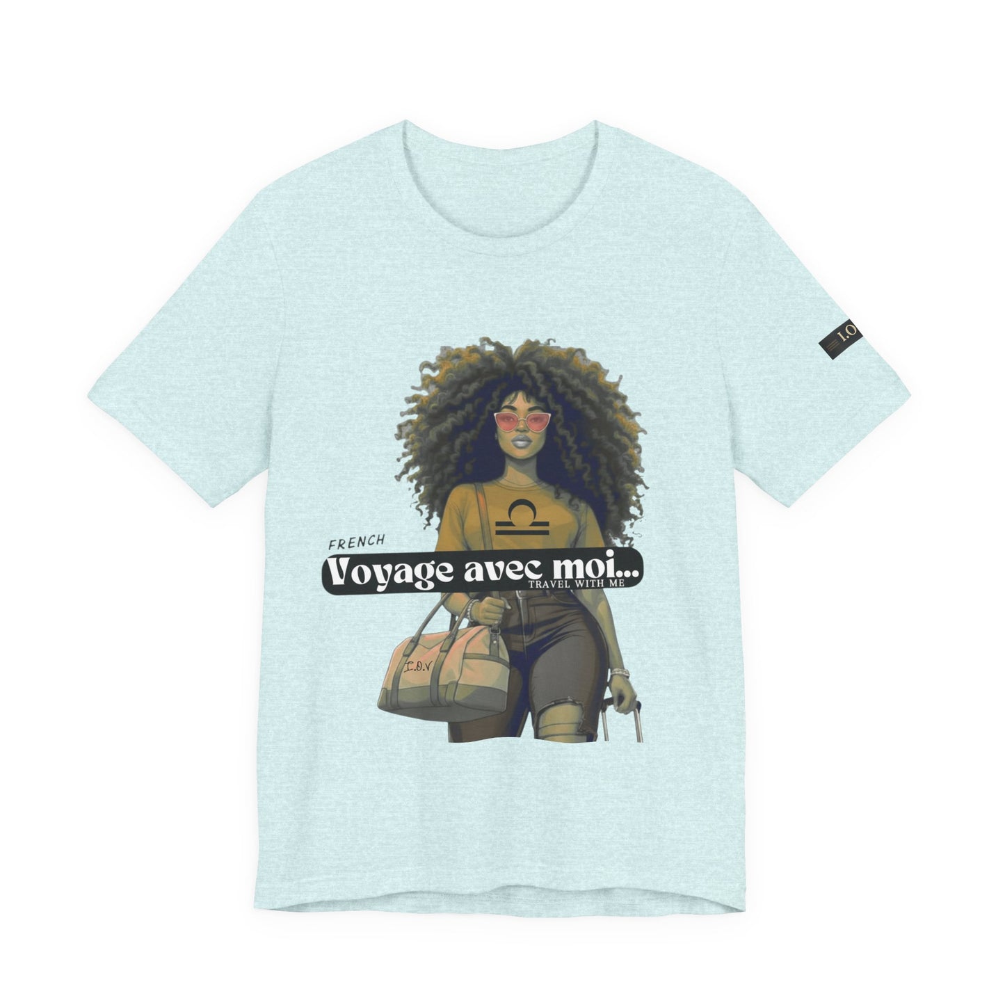 I.O.V-(Libra) Voyage Avec Moi Afro Travel Girl Graphic Tee