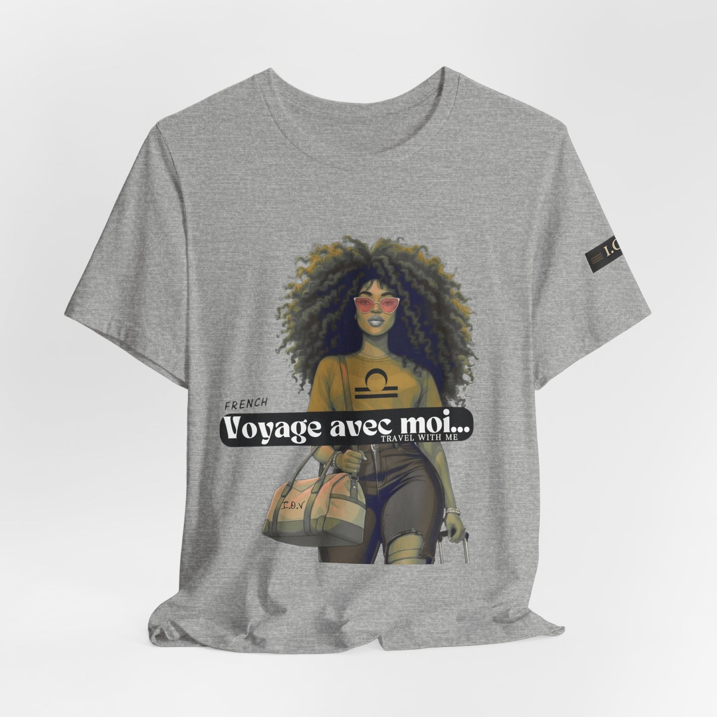 I.O.V-(Libra) Voyage Avec Moi Afro Travel Girl Graphic Tee