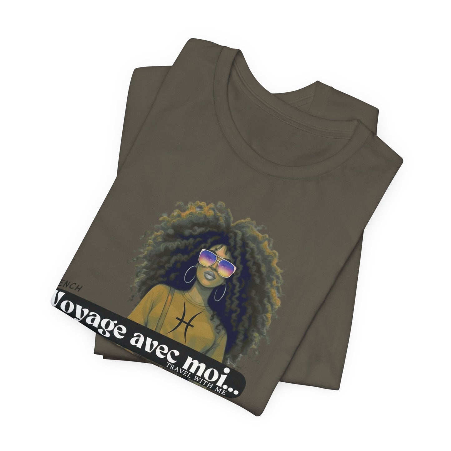 I.O.V-(Pisces) Voyage Avec Moi Afro Travel Girl Graphic Tee