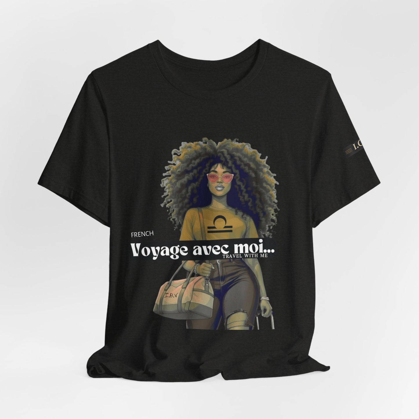 I.O.V-(Libra) Voyage Avec Moi Afro Travel Girl Graphic Tee