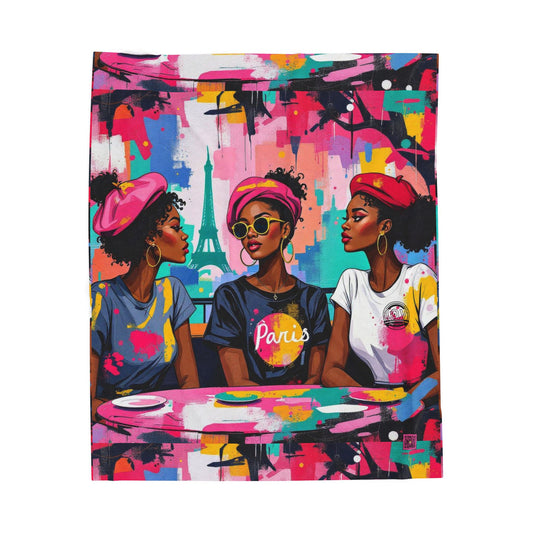 I.O.V-Paris Vibes (CDG) Velveteen Blanket — Colorful Parisienne Art Plush Throw