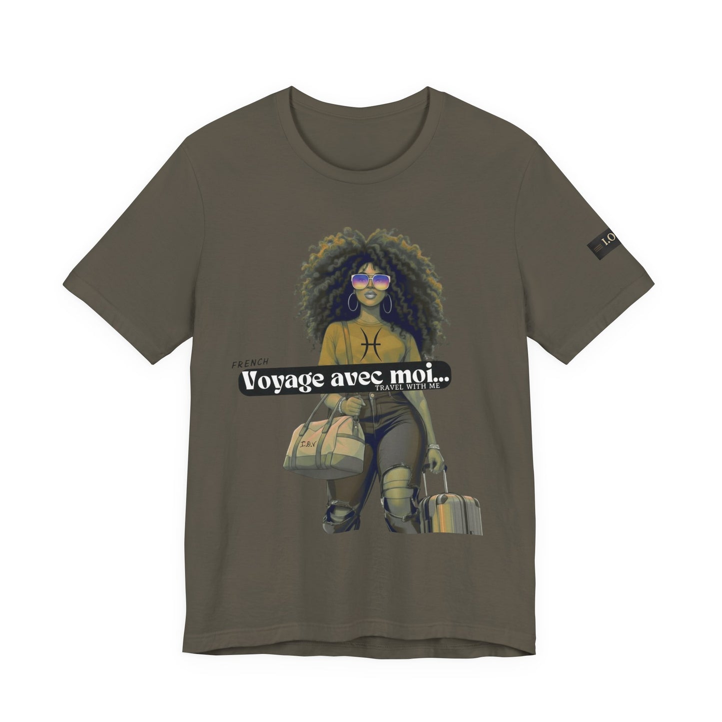 I.O.V-(Pisces) Voyage Avec Moi Afro Travel Girl Graphic Tee