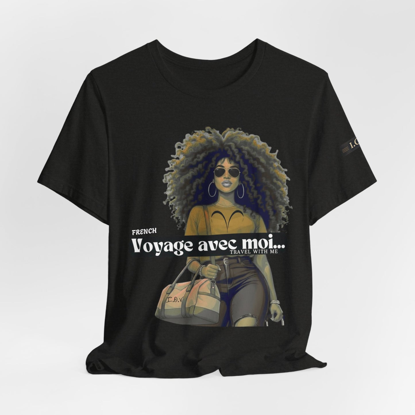 I.O.V-(Aries) Voyage Avec Moi Afro Travel Girl Graphic Tee