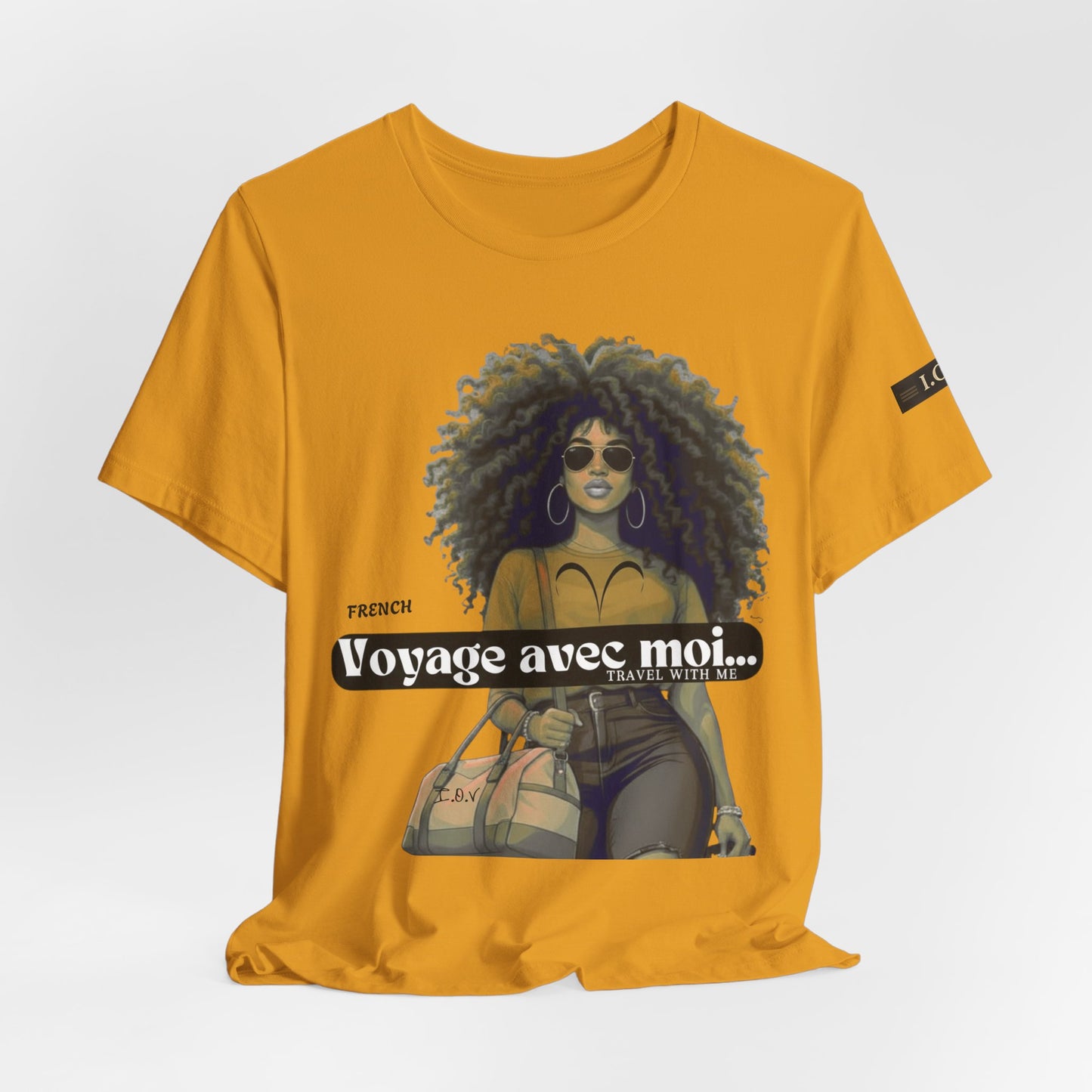 I.O.V-(Aries) Voyage Avec Moi Afro Travel Girl Graphic Tee