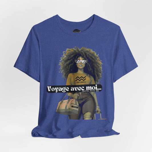 I.O.V-(Aquarius) Voyage Avec Moi Afro Travel Girl Graphic Tee