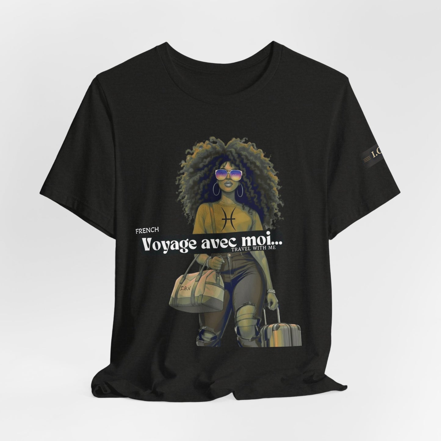 I.O.V-(Pisces) Voyage Avec Moi Afro Travel Girl Graphic Tee