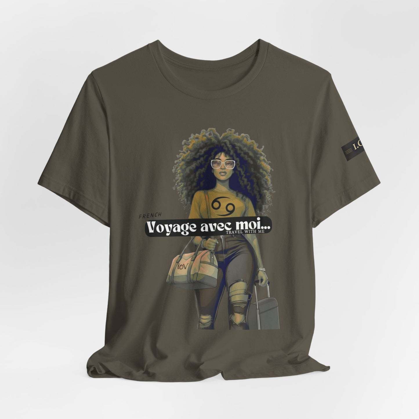 I.O.V-(Cancer) Voyage Avec Moi Afro Travel Girl Graphic Tee