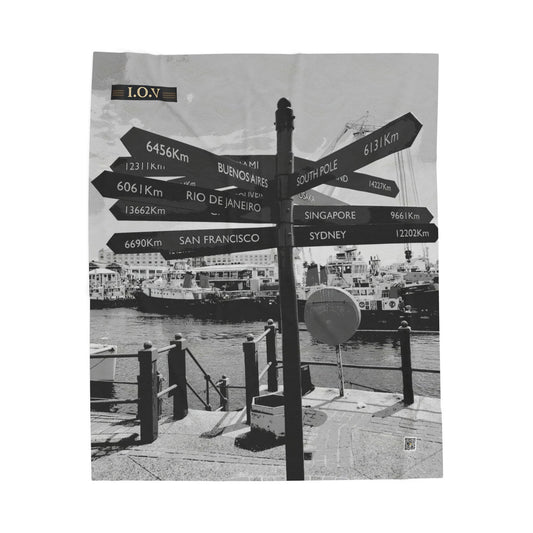 I.O.V-Velveteen Plush Blanket — Vintage Travel Signpost Photo Throw
