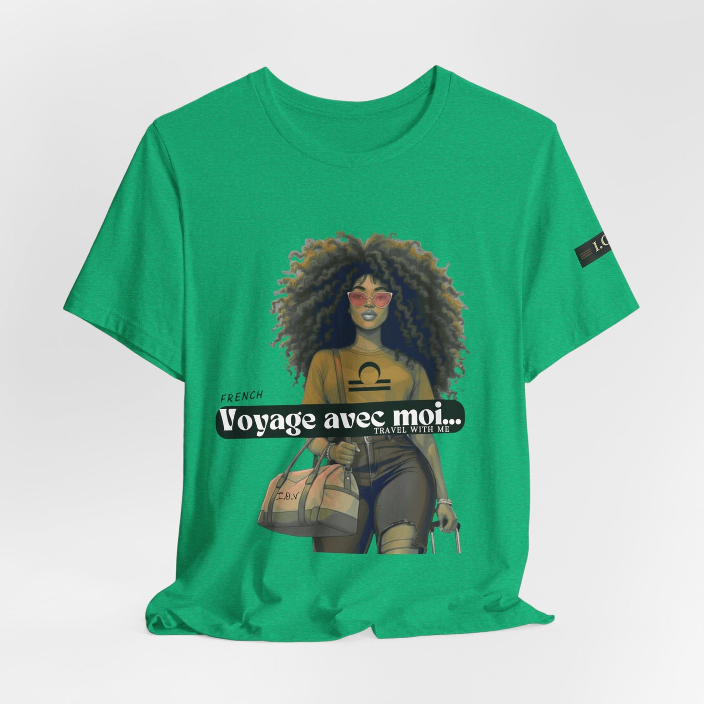 I.O.V-(Libra) Voyage Avec Moi Afro Travel Girl Graphic Tee