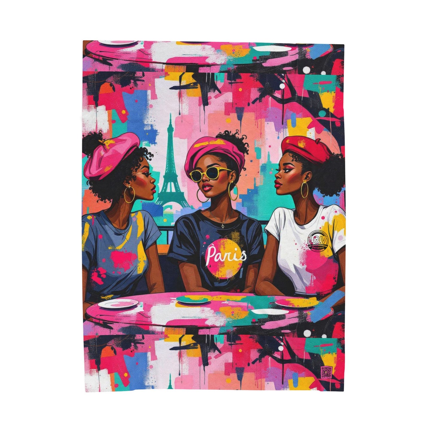 I.O.V-Paris Vibes (CDG) Velveteen Blanket — Colorful Parisienne Art Plush Throw