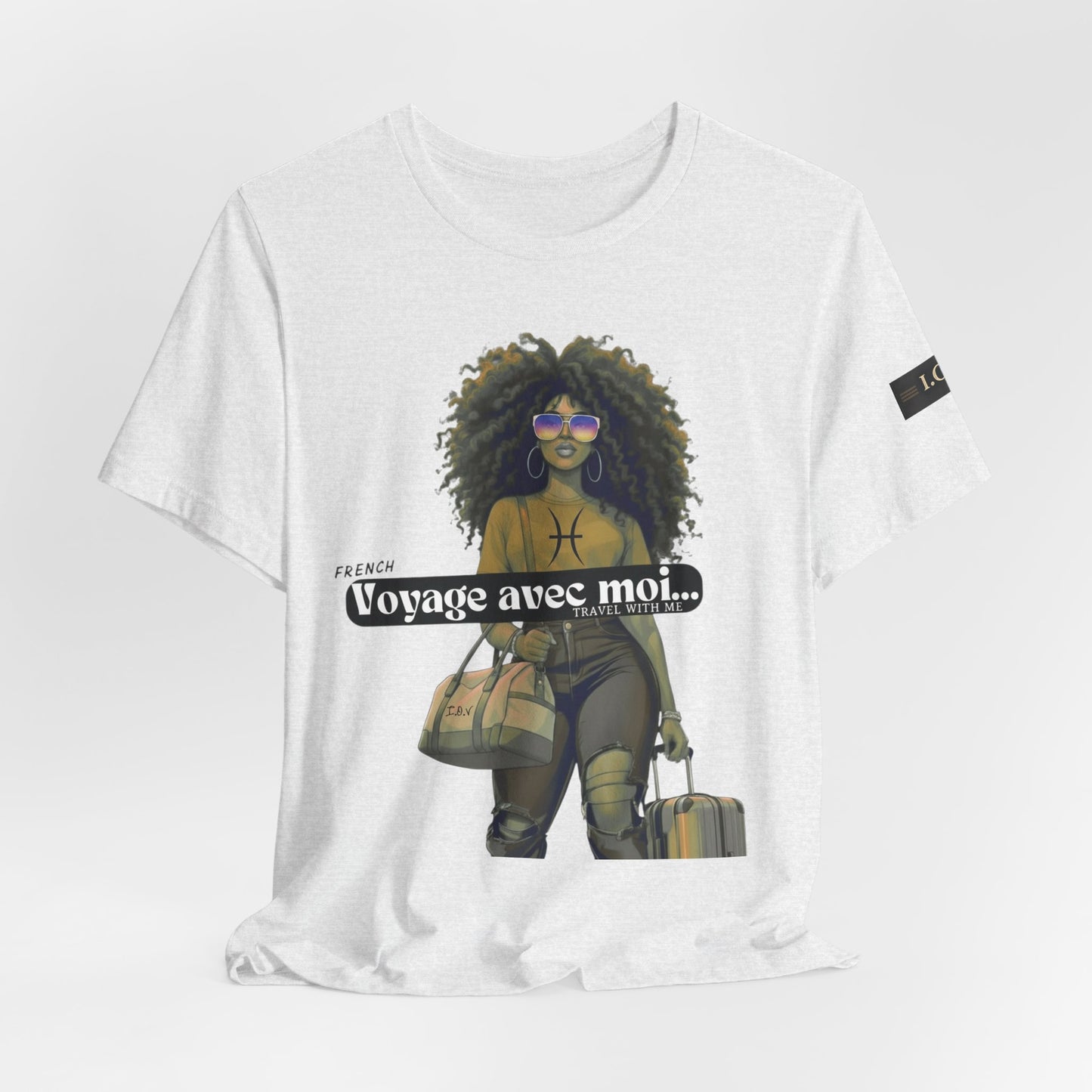 I.O.V-(Pisces) Voyage Avec Moi Afro Travel Girl Graphic Tee