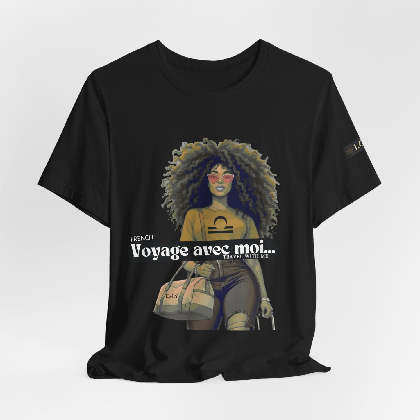I.O.V-(Libra) Voyage Avec Moi Afro Travel Girl Graphic Tee