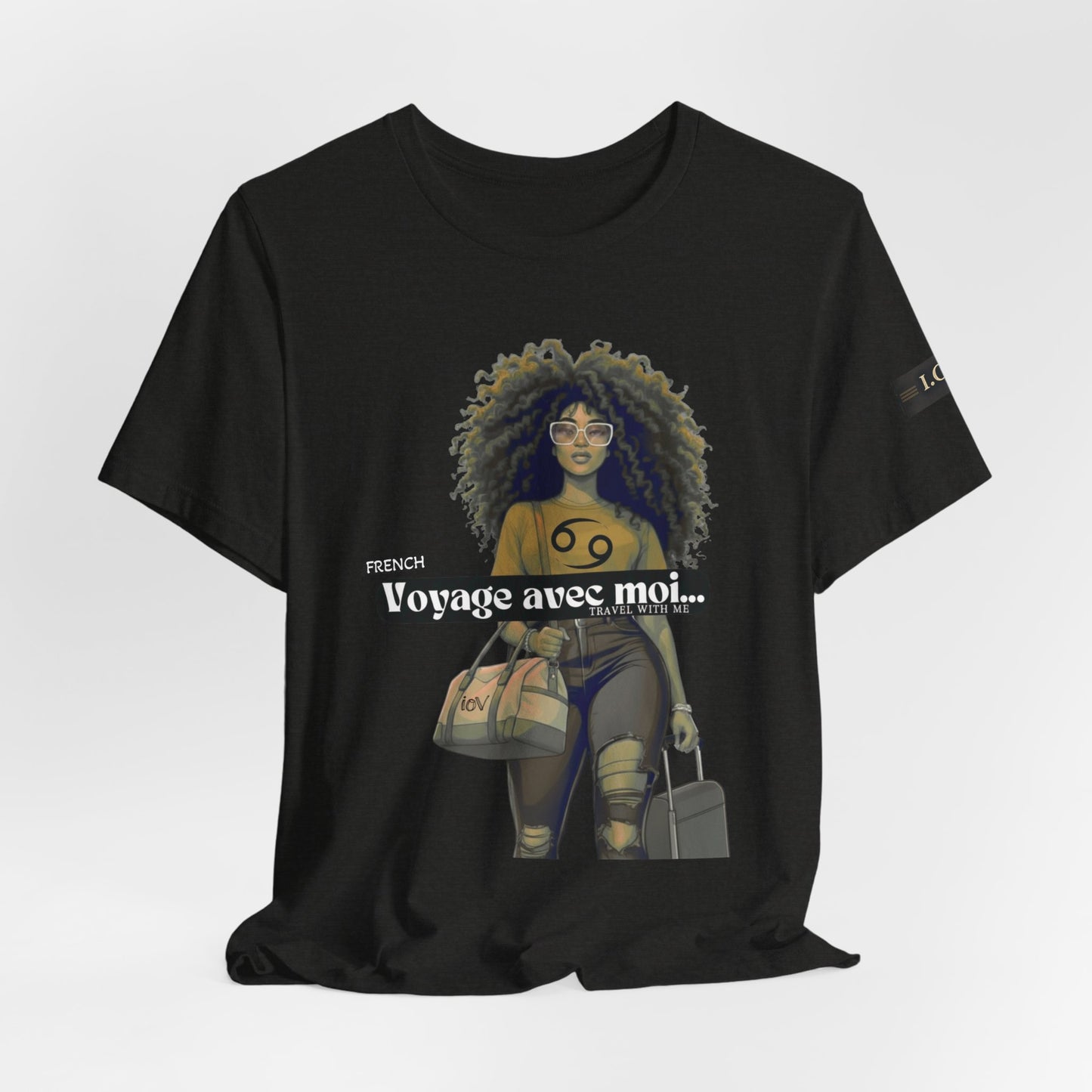 I.O.V-(Cancer) Voyage Avec Moi Afro Travel Girl Graphic Tee